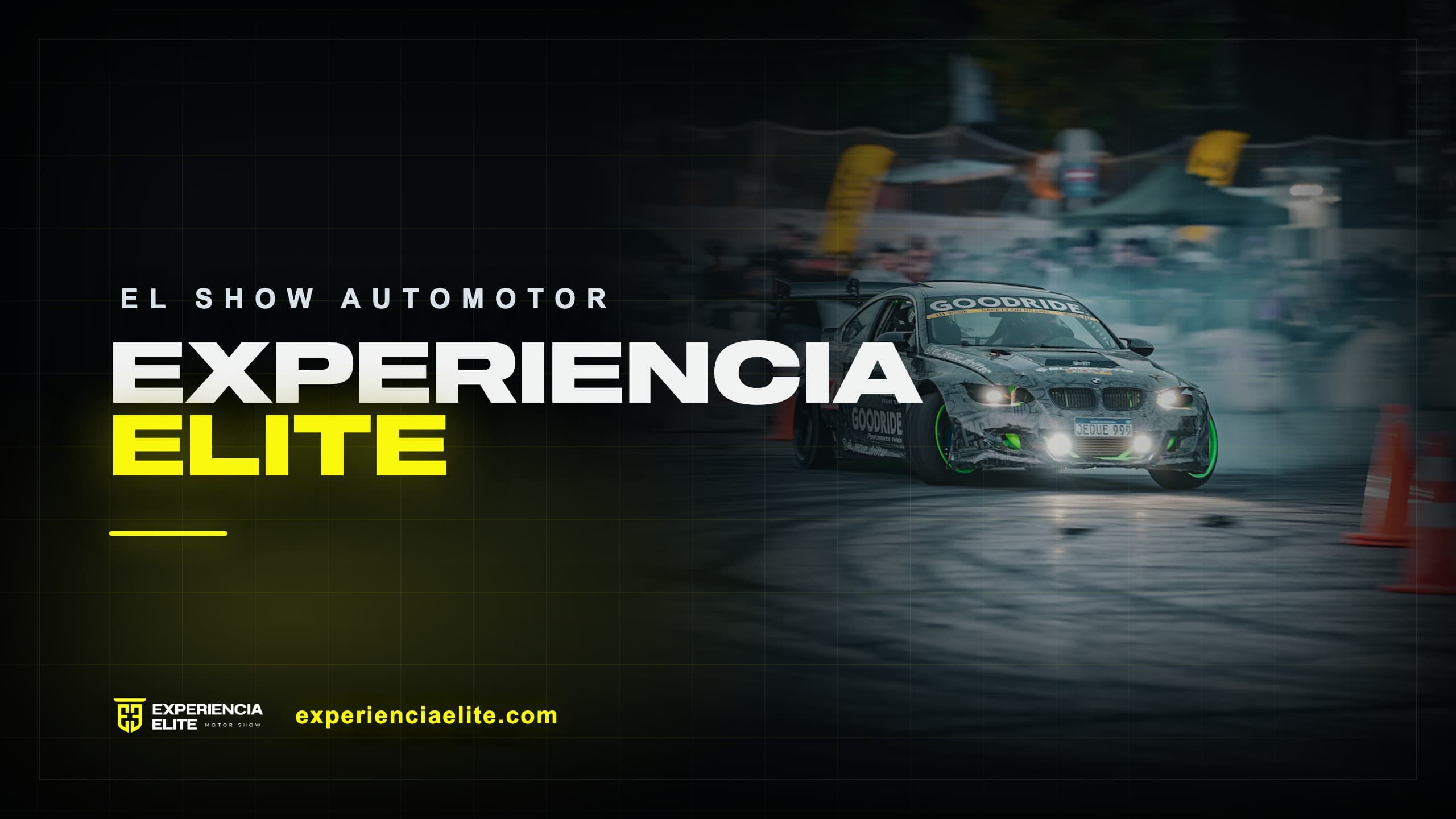 Auto de drift con luces y humo en un show de Experiencia Elite